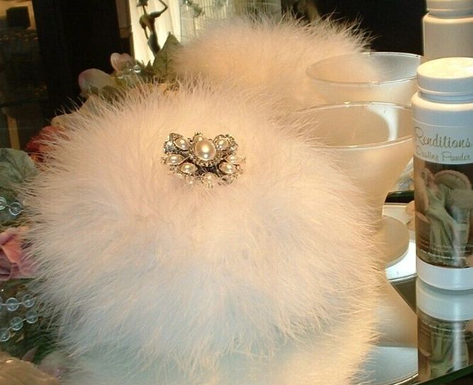 White Ruffles 6 oz Perfumed Dusting Powder with Puff & Glass Stand by